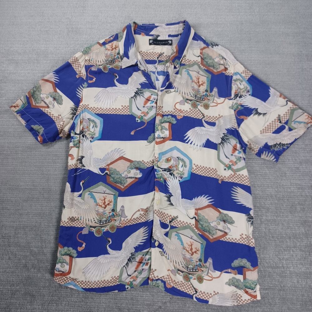 All Saints Blue and White Casual Button Down Shirt